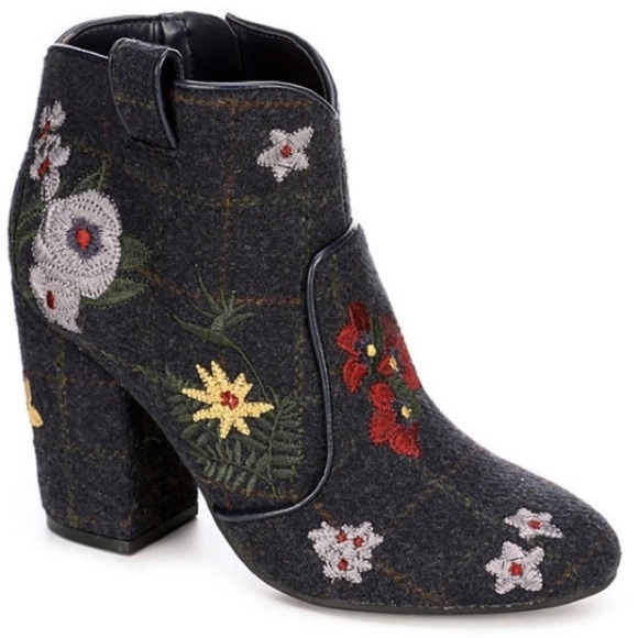 Indigo Road Juke Brown Booties Medium Fabric Floral Embroidery Women’s 10 - Picture 2 of 9